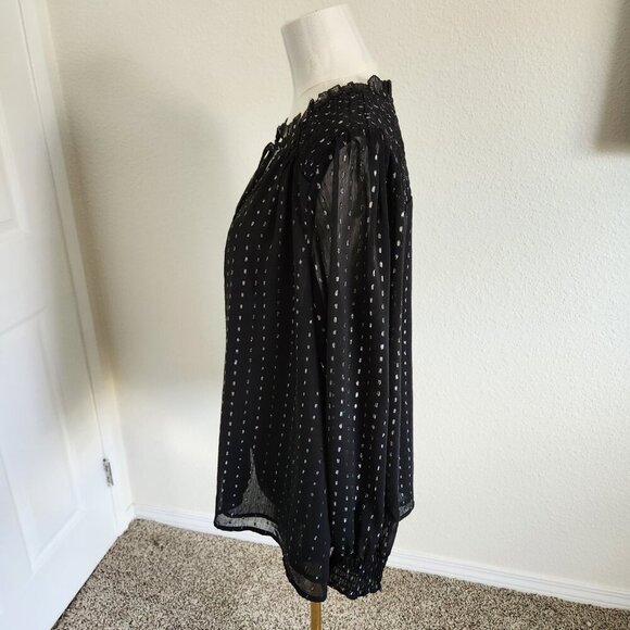 Old Navy Ruffle Neck Blouse Womens XL Black Silver Sparkly Sheer Top New NWT - Picture 4 of 4